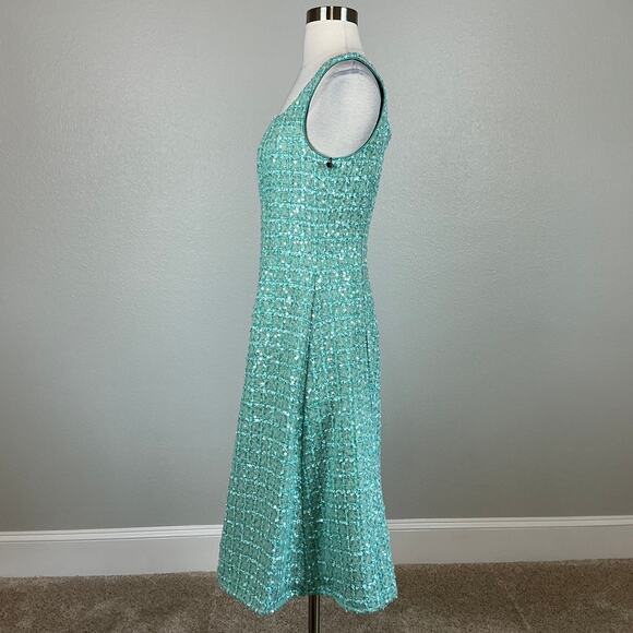 Adrianna Papell Sequined Boucle Fit and Flare Cocktail Dress Green Size 6 Midi - Picture 5 of 14